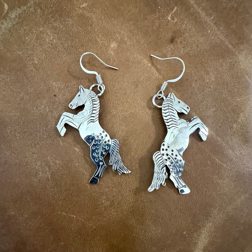 Sterling Silver Horse Earrings by Louise Yazzie Native American Navajo Jewelry